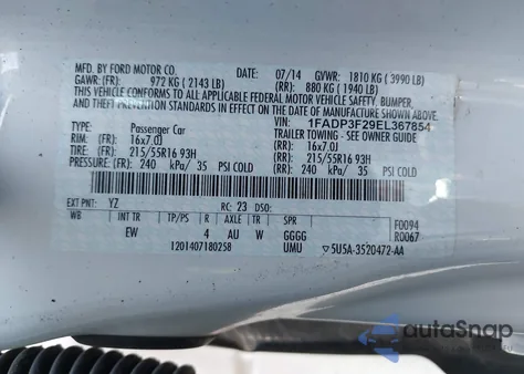 2014 Ford Focus Se z USA, uszkodzony, nr VIN 1FADP3F29EL367854